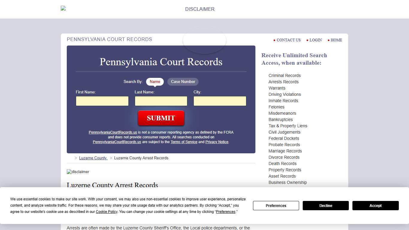 Luzerne County Arrest Records PennsylvaniaCourtRecords.us